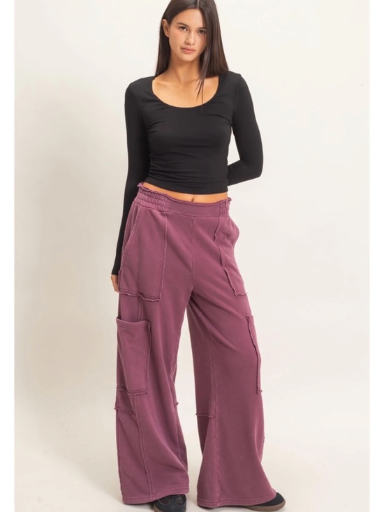 Double Zero Pants - NEW Double Zero Dark Cherry Mineral Wash Cargo Sweatpants – Medium